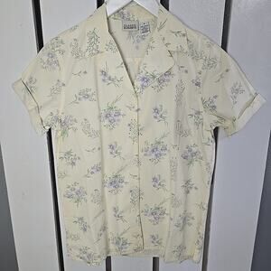 Classic‎ Elements Floral Button Front Short Sleeve Shirt Small Retro 60s Cottage